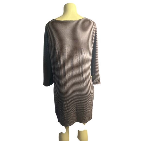 M Bryn Walker Cotton Striped Purple Dress Tunic Top 3/4 Slv Cinch Drawstring Hem - Picture 5 of 9